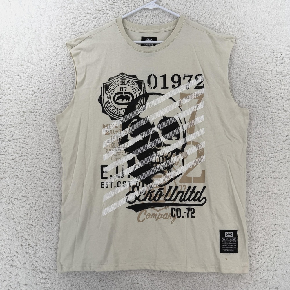 Ecko Unltd Shirt Mens XL Beige Skull Graphic Sleeveless Tank Top Streetwear NWT